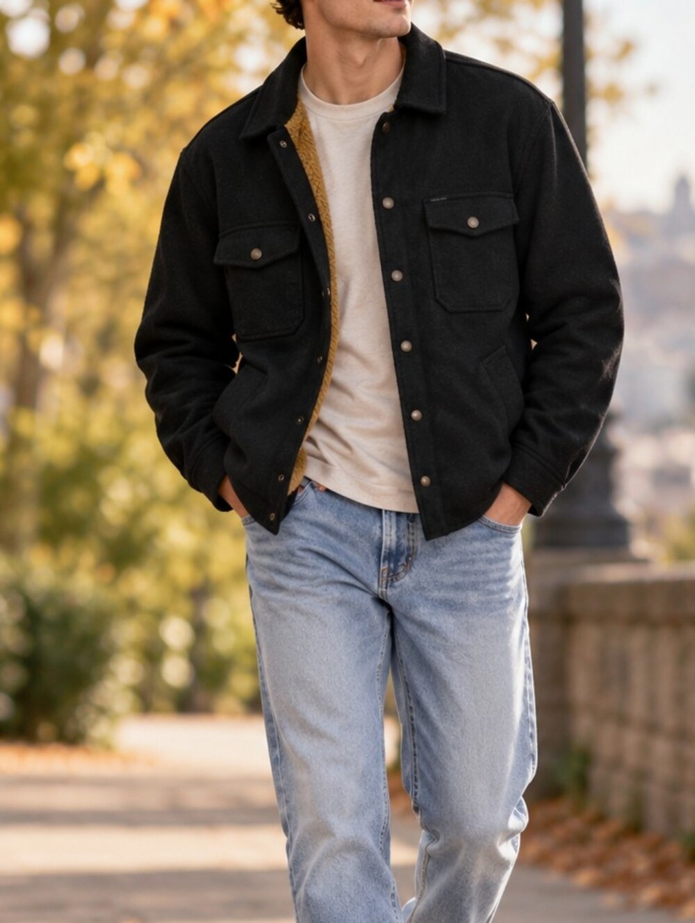 Brixton Black Relaxed Fit Men’s Lined Shirt Jacket Shacket Snap Front Casual